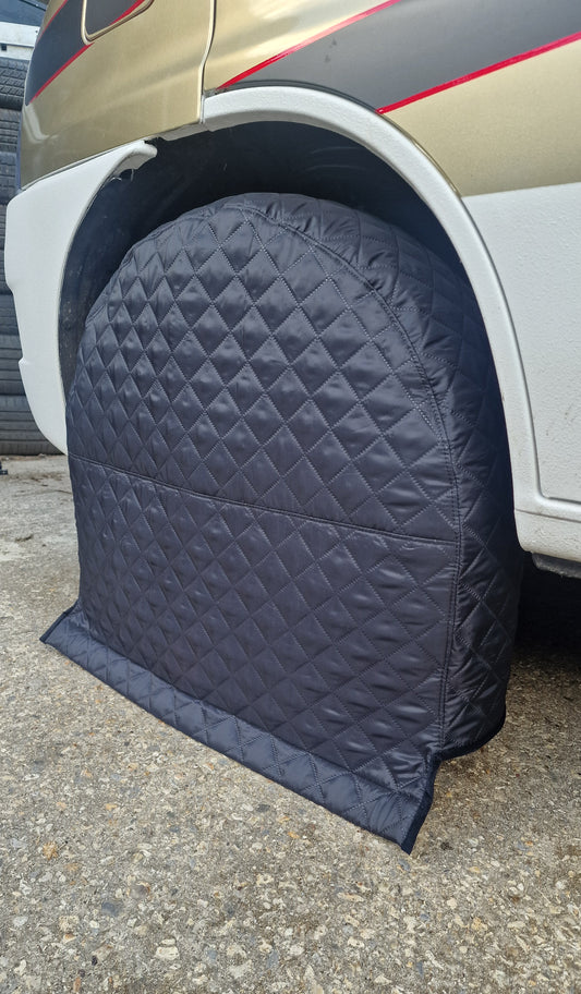 2x Premium Insulated Motorhome Wheel Covers Waterproof Tyre Protectors Weighted Base No Pegs