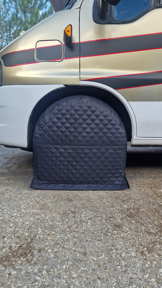 2x Premium Insulated Motorhome Wheel Covers Waterproof Tyre Protectors Weighted Base No Pegs